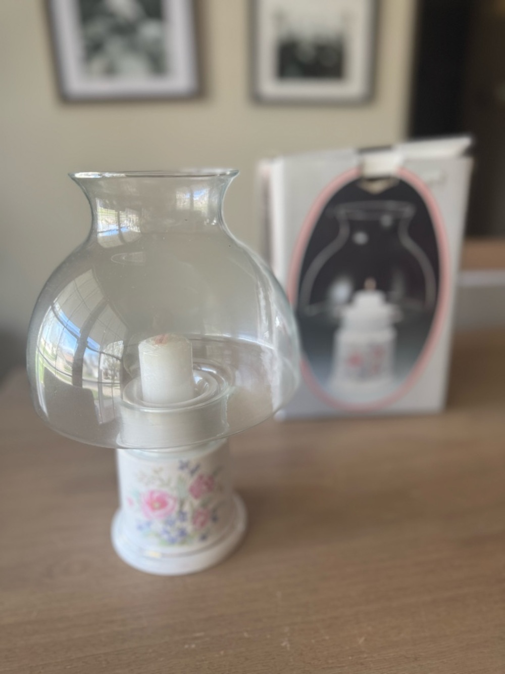 Vintage cottage core Classique Hurricane Lamp with Candle by Jay Imports